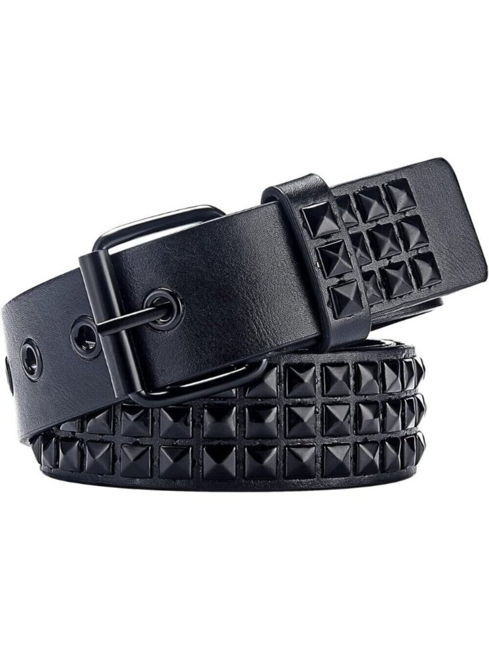 Women's Luxury Black Metal Punk Rock Rivet Belt With Bright Pyramid Studded